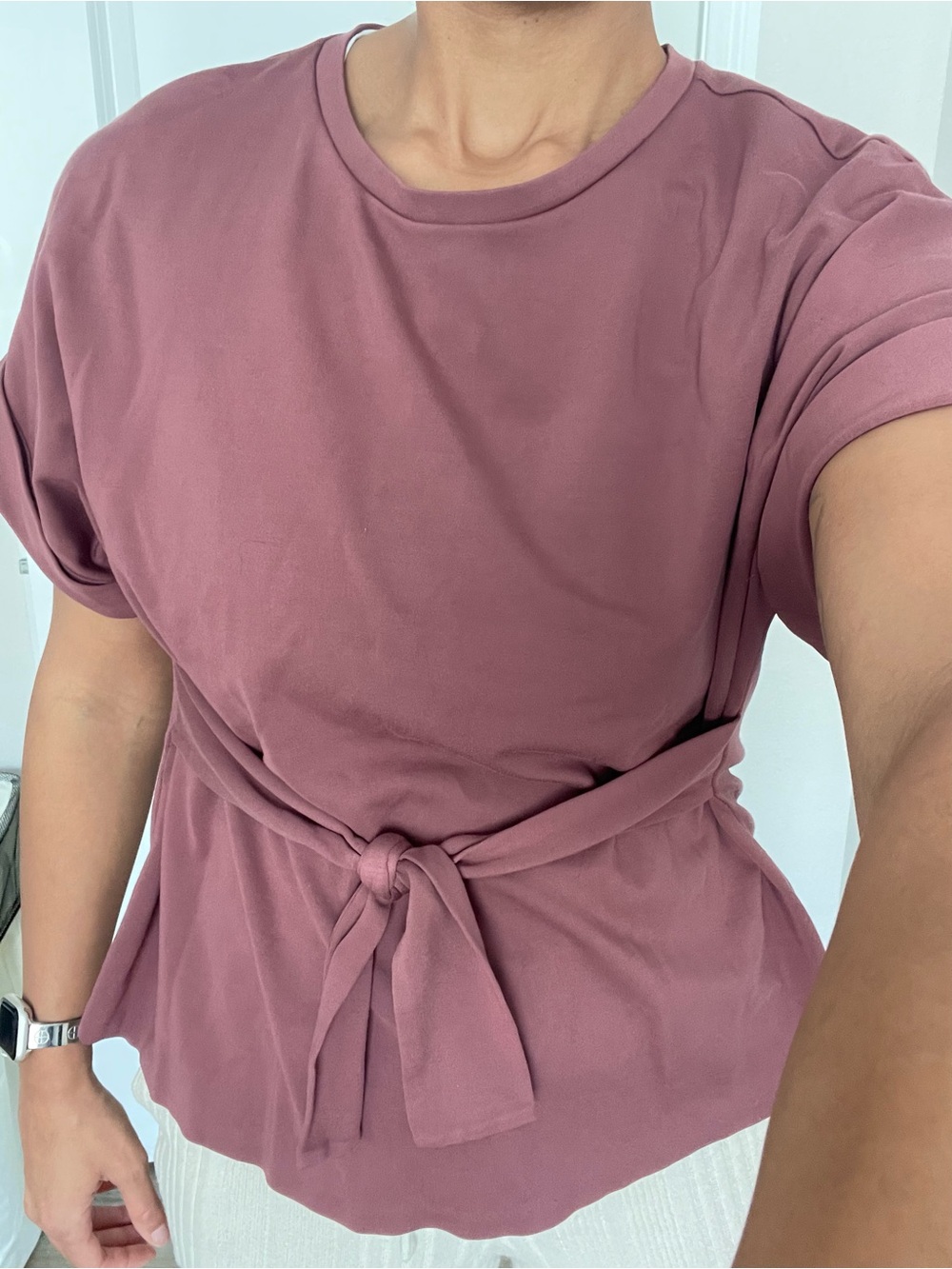 Express Mauve Tie-Waist Short Sleeve Top
